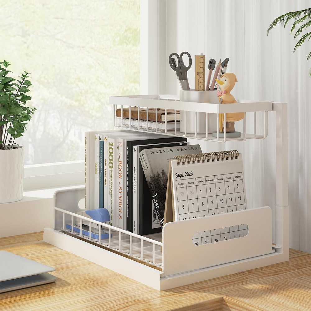 REALINN Under Sink Organizer, Pull Out Cabinet Organizer 2 Tier 1 Pack, White