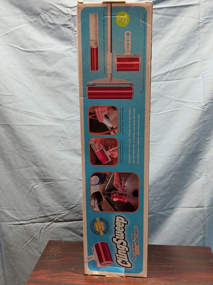 CLINGSWEEP LINT ROLLER THAT NEVER NEEDS REFILLS 3 PACK NEW IN BOX