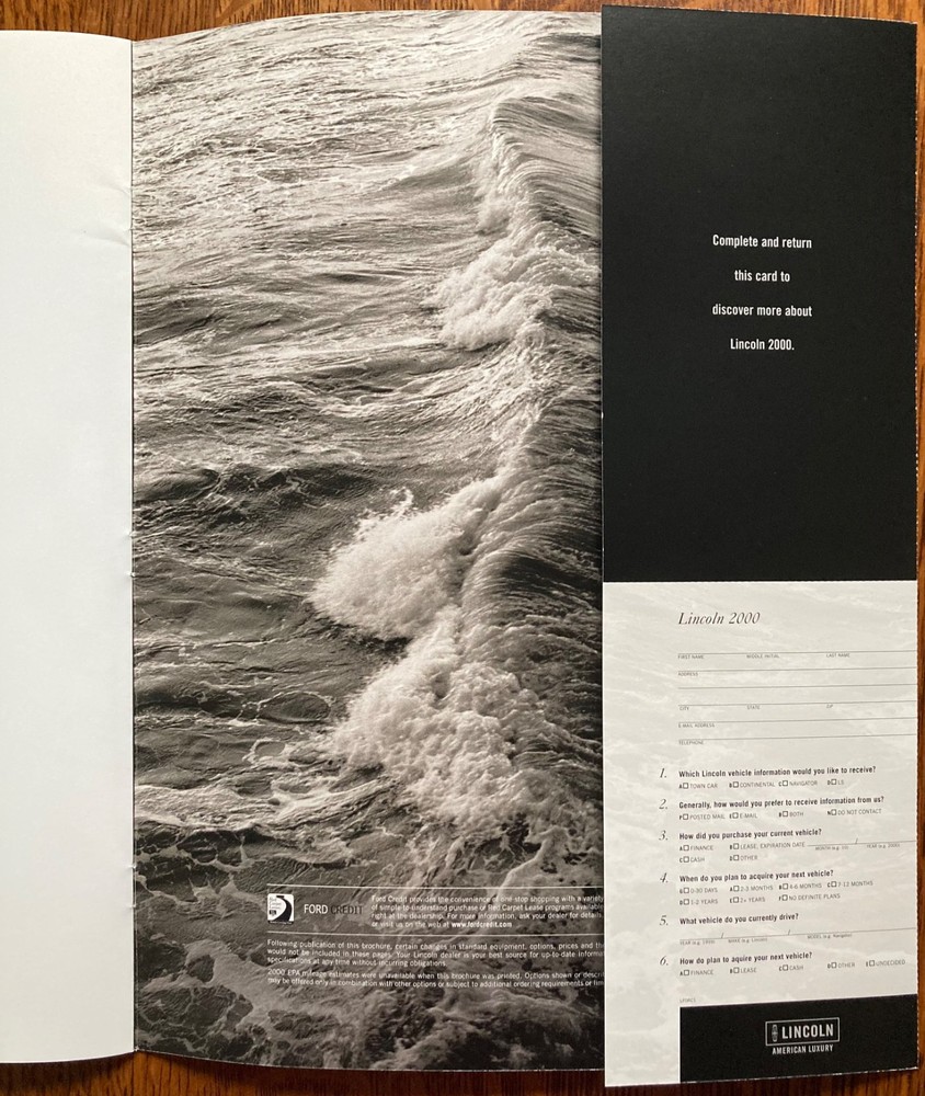 2000 Lincoln Full Line Brochure; 28 pages W/Multiple Fold-Outs; MINT Condition!