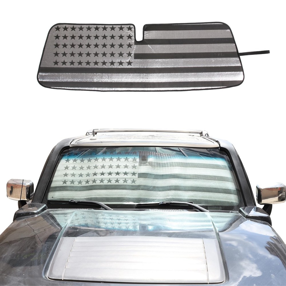 Windshield Sunshade Foldable Reflective Sun American Flag Pattern, Black
