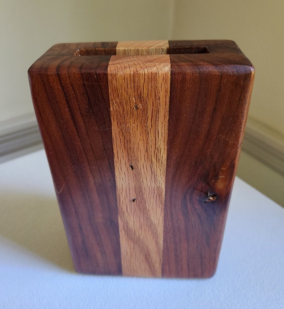Hand Crafted Solid Wood Vase Walnut Oak Rectangle 8 1/4"