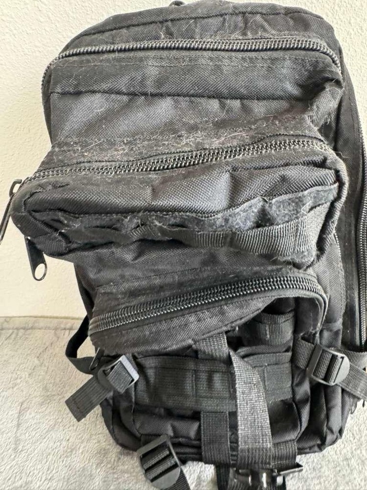 Black Nylon Tactical Backpack Adjustable Straps Multiple Compartments Zip Buckle