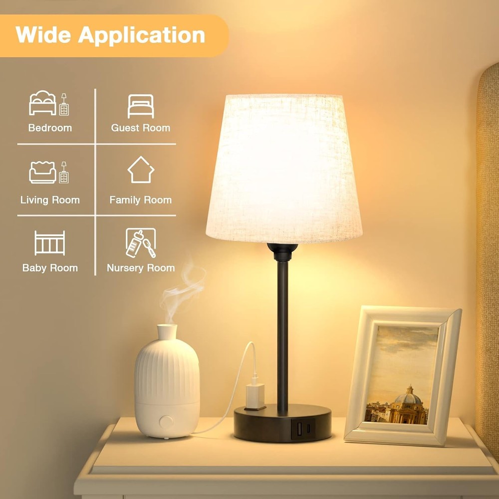 2-Piece Bedside Lamp Featuring USB-C Port and AC Power Charging Functionality