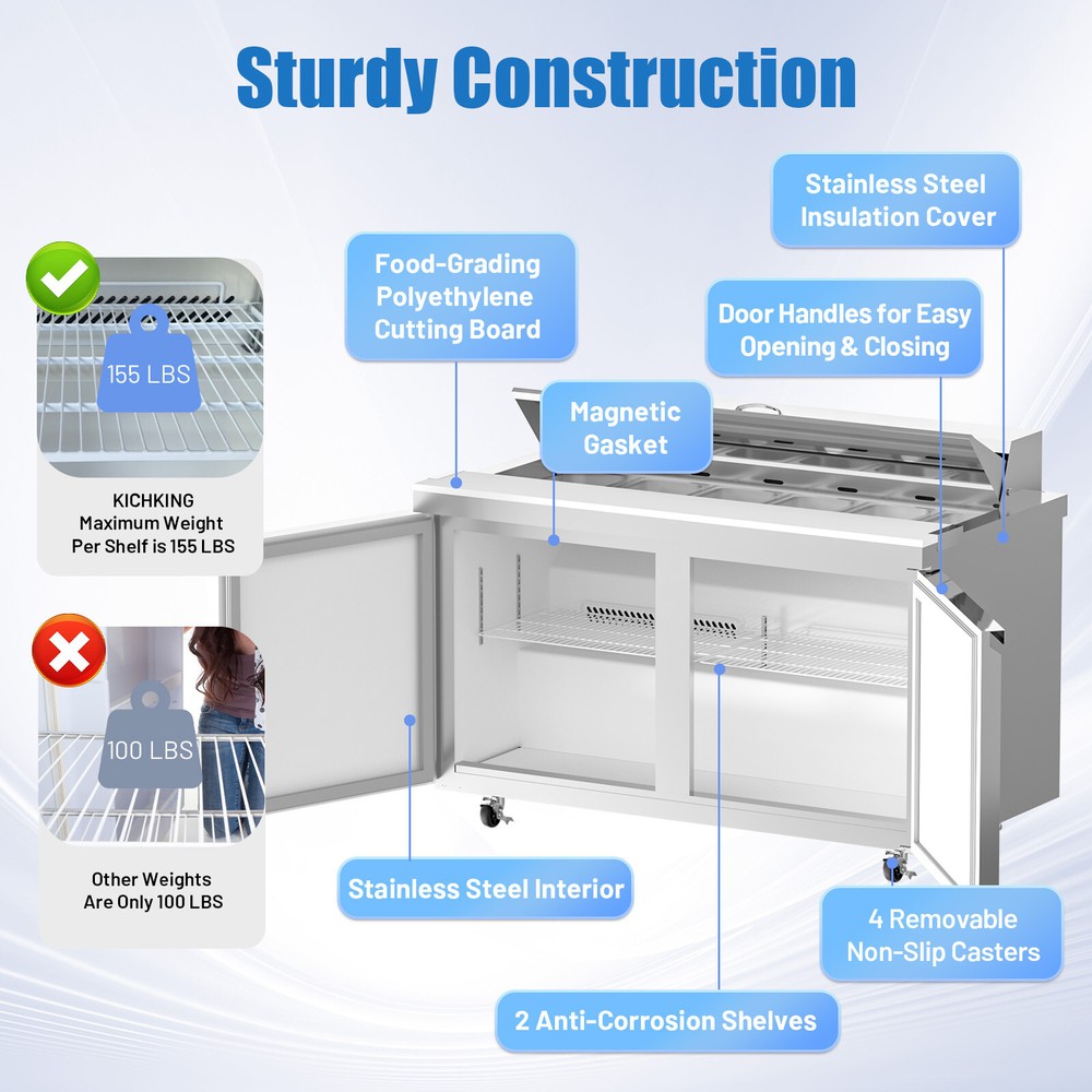 48” Commercial Refrigerator Salad Sandwich Prep Table quick-service restaurants