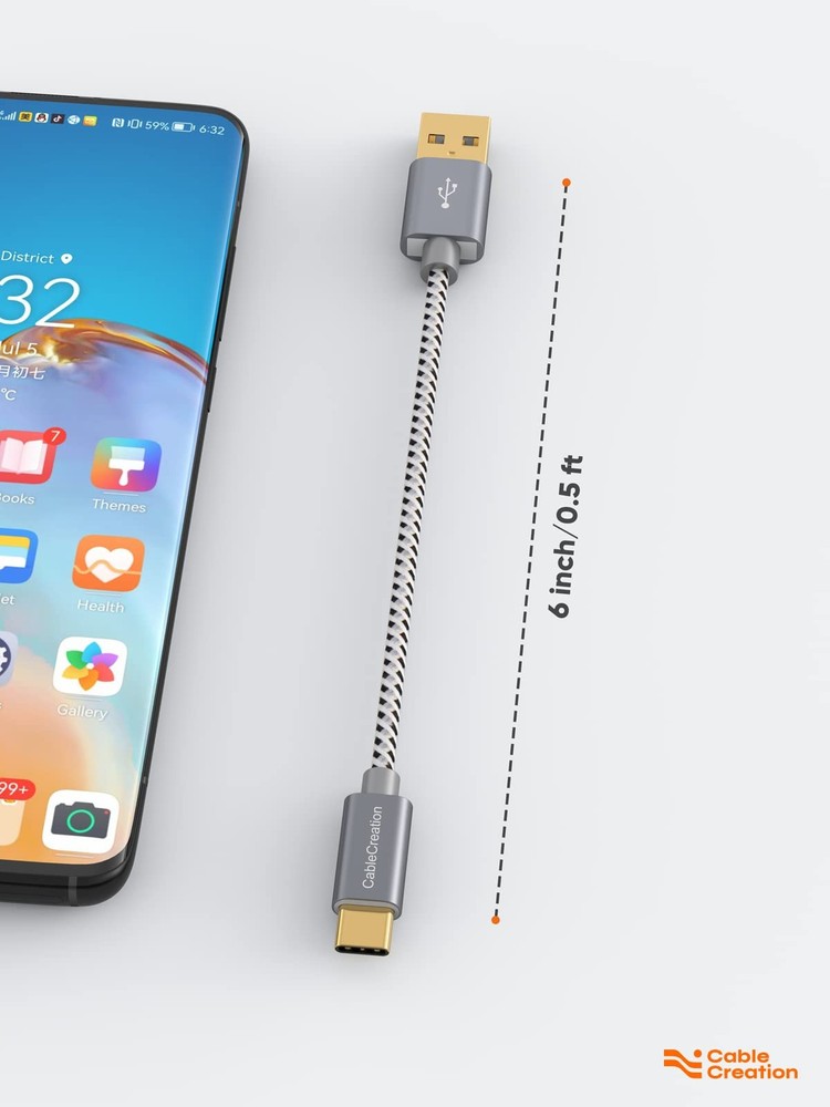 CableCreation 6 inch USB C Cable Short, A to C Fast 0.5FT, Space Gray