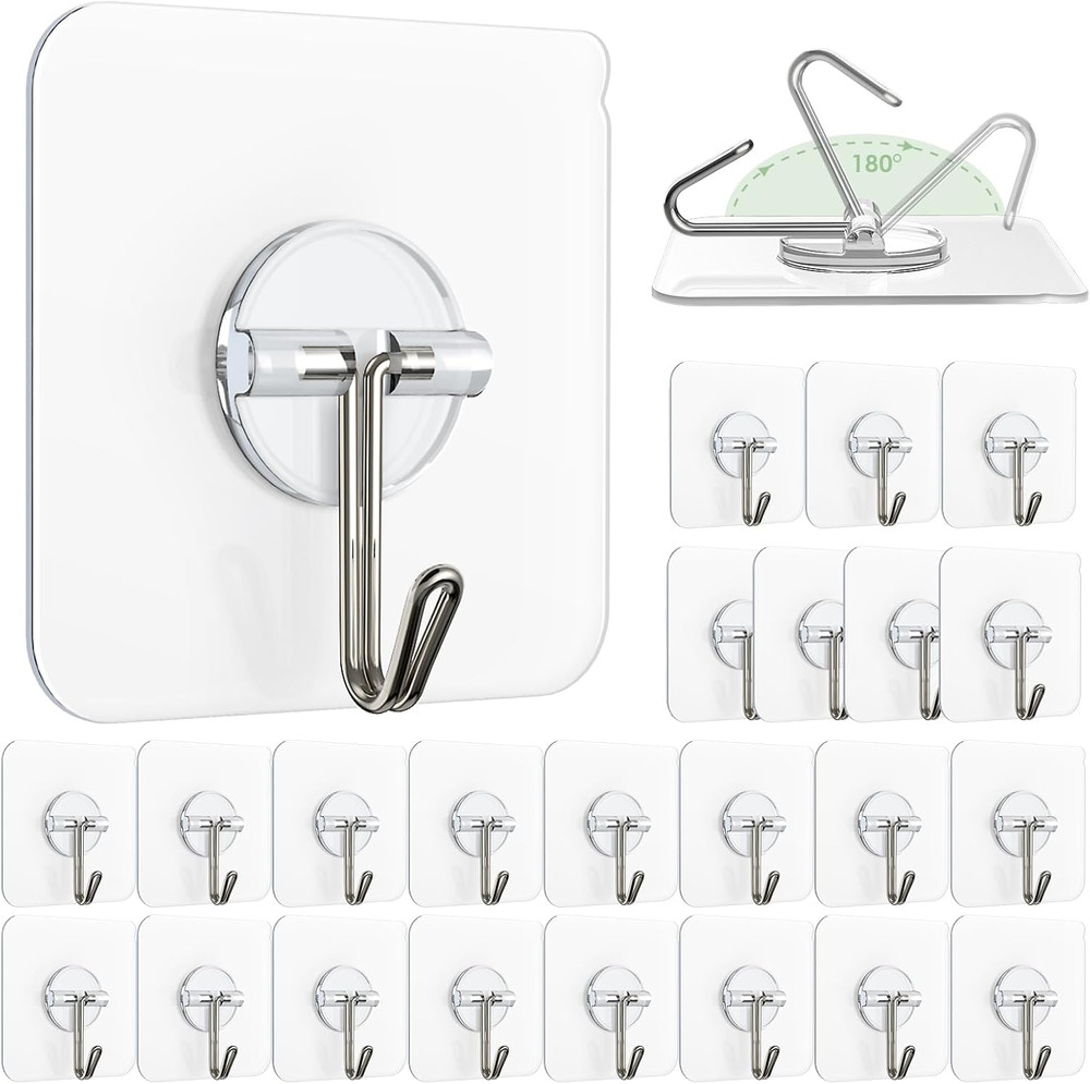 Adhesive Wall Hooks for Hanging, Clear Removable Window Hooks 13 Lb Stainless St