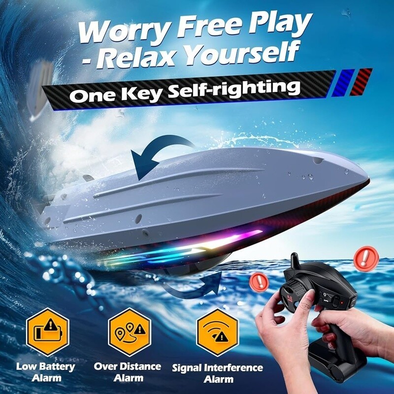 RC Boat 30KMH Waterproof Fast Remote Control Self-Righting W/ Light Modes New