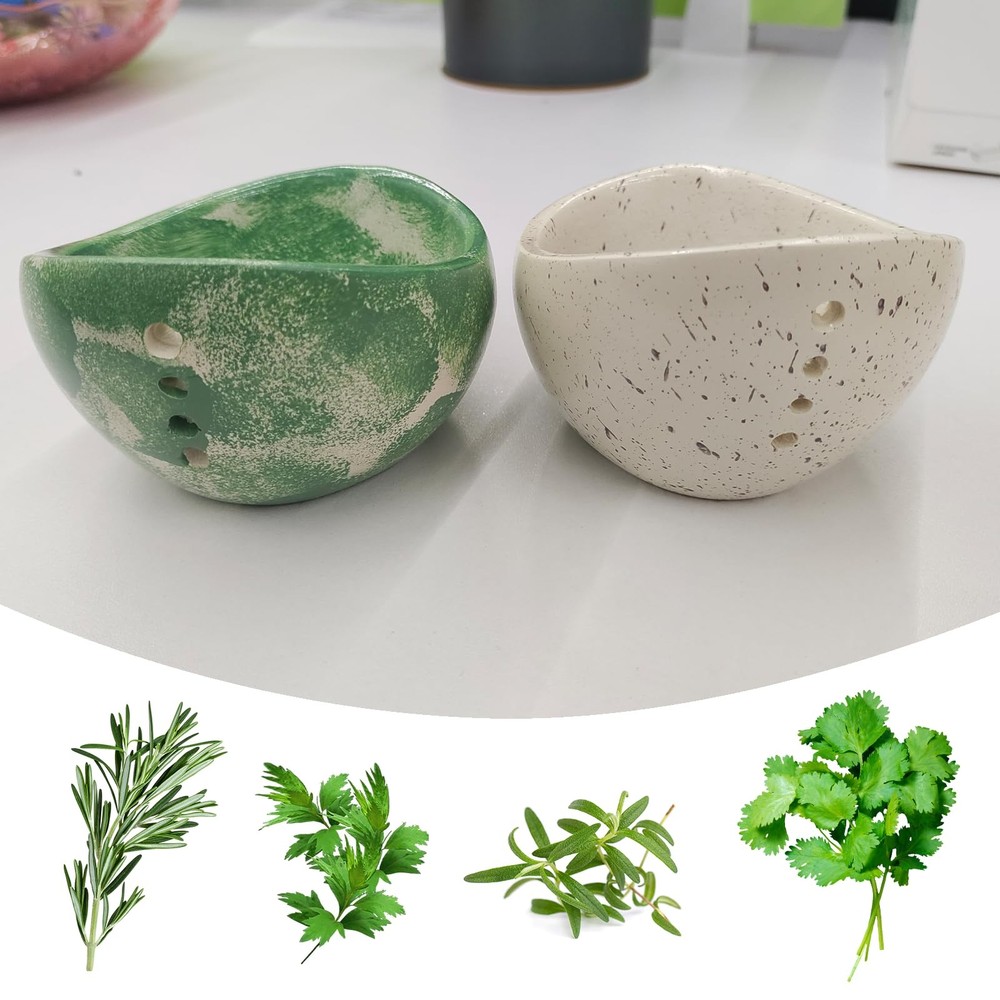 Handmade Pottery Herb Stripper Bowl - Ceramic Herb Peeler & Stripper Tool for...