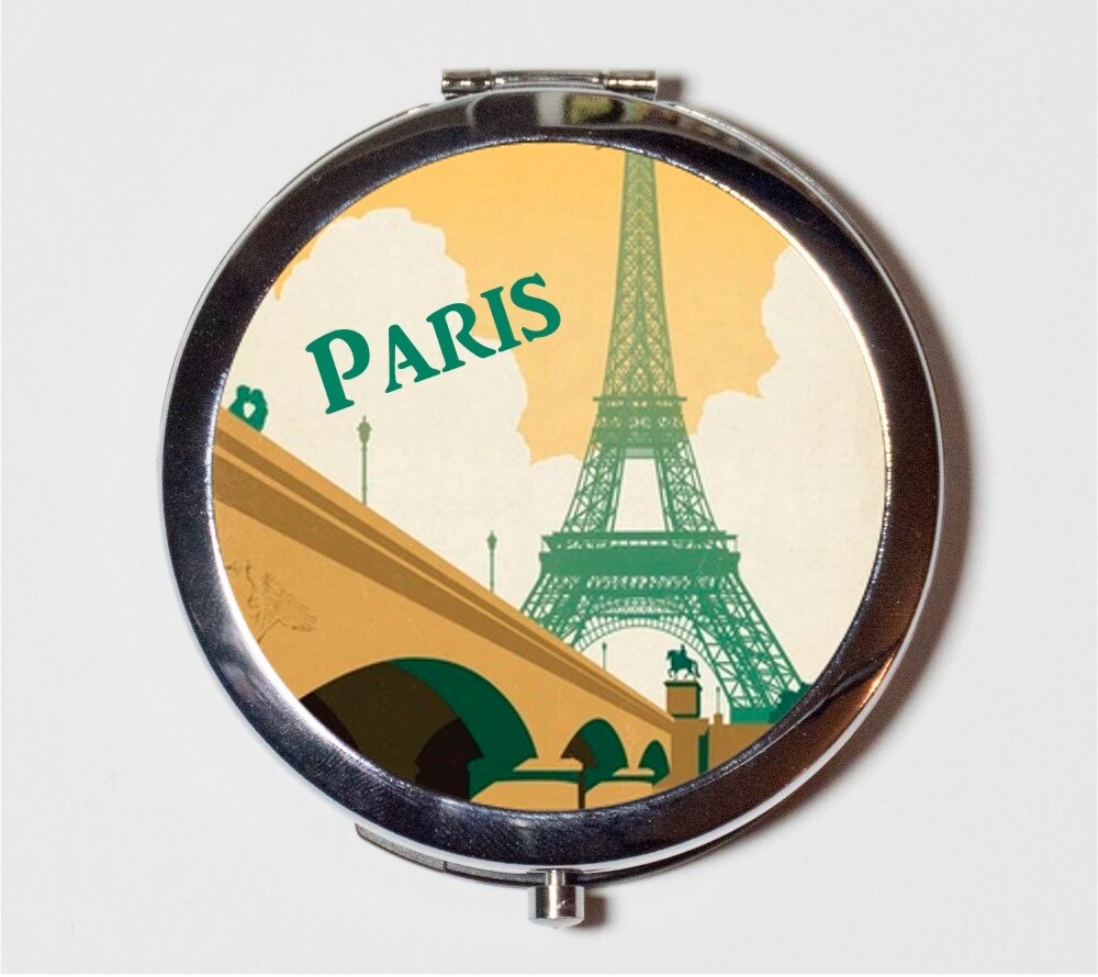 Paris Travel Poster Eiffel Tower Compact Mirror Make Up Pocket Mirror Cosmetic