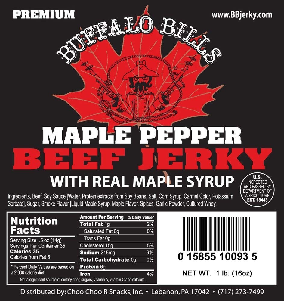 16oz Maple Pepper Beef Jerky Pieces one pound bag in random size pieces