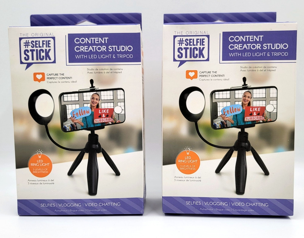 2 Selfie Stick Tripod With LED Ring Light Content Creators Great for Light Boxes