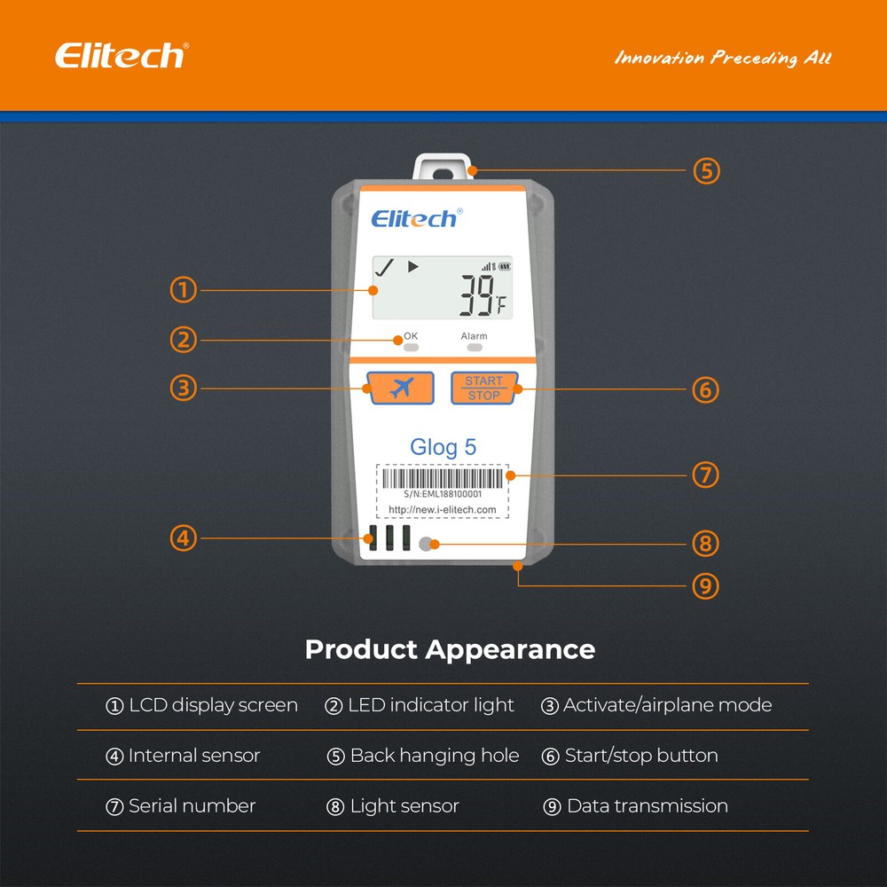 Elitech IOT Temperature Data Logger 4G Single-Use 30 Days PDF/CSV Report Glog-5T