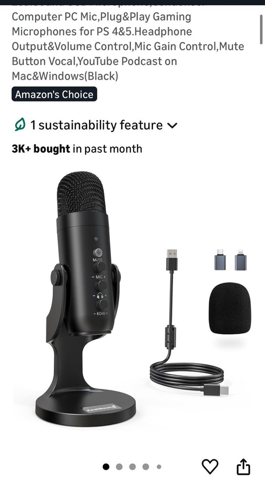 ZealSound USB Microphone,Condenser Computer PC Mic,Plug&Play Gaming Microphones
