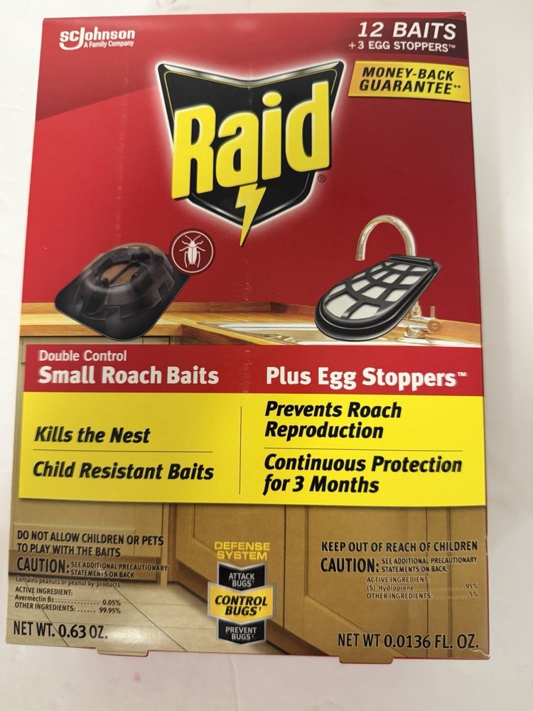 2 Pack: RAID Small Roach Baits (12) each + Egg Stoppers (3) each