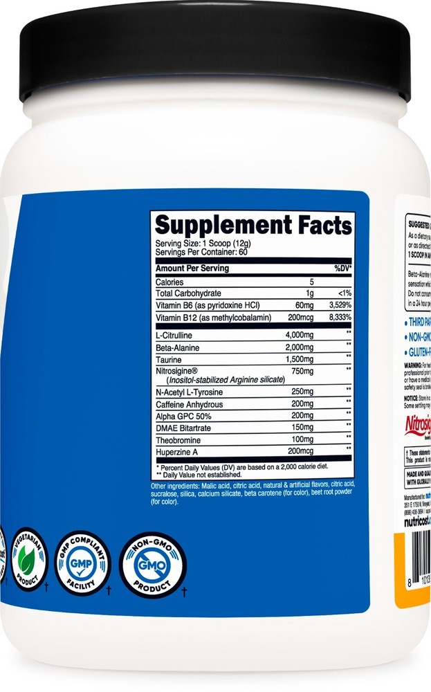 Nutricost Pre-Workout Complex Powder (Peach Mango) 60 Serivings