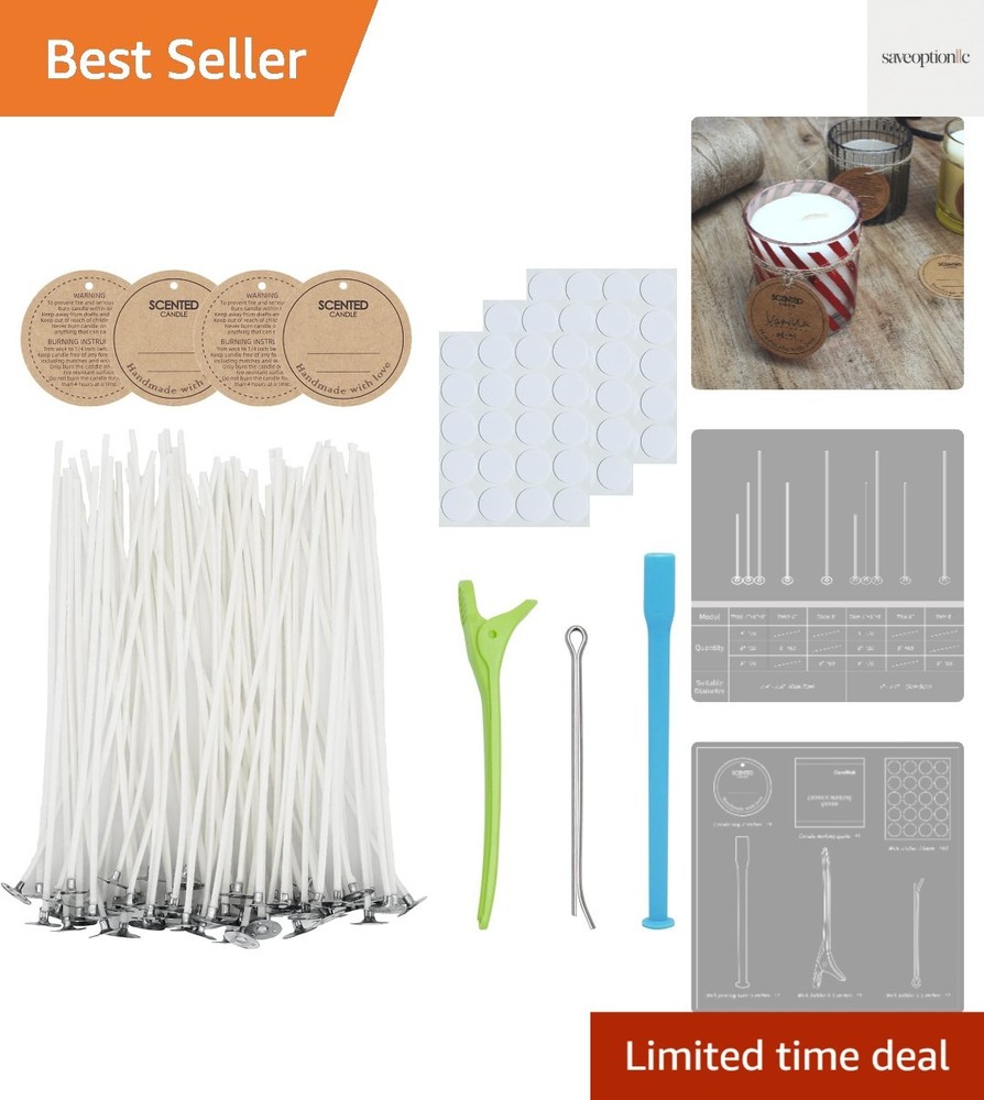 Complete Candle Making Kit: 60 Cotton Wicks & Tools for 6" Candle Creation