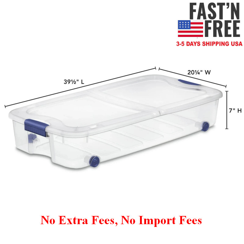 (2 pack) Sterilite Large Storage Bin 66Qt Clear Underbed Storage Container, Blue