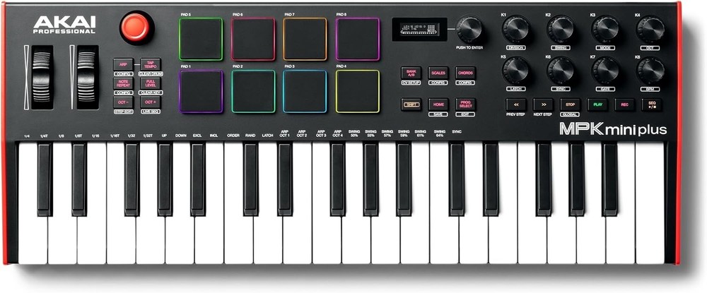 Versatile MPK Mini Plus MIDI Controller - 37 Keys, 8 Pads, Built-in Sequencer