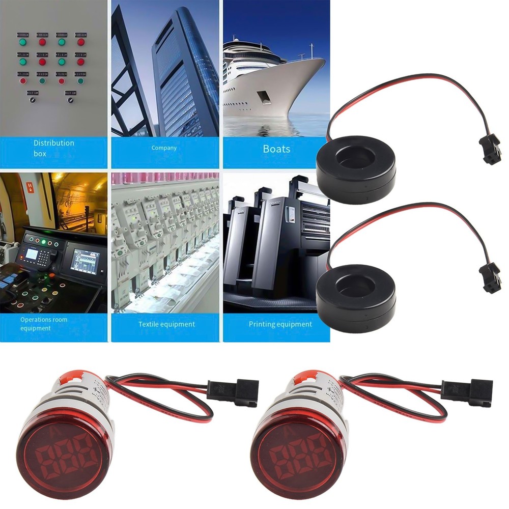 2 Pcs Red LED AC Ammeter Round Display Current Indicator for Power Use