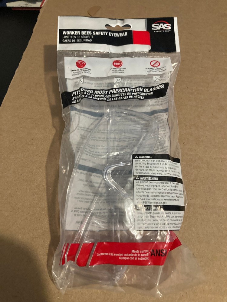 SAS Work Bees Safety Glasses Impact & Scratch Resistant Safety Clear Lens