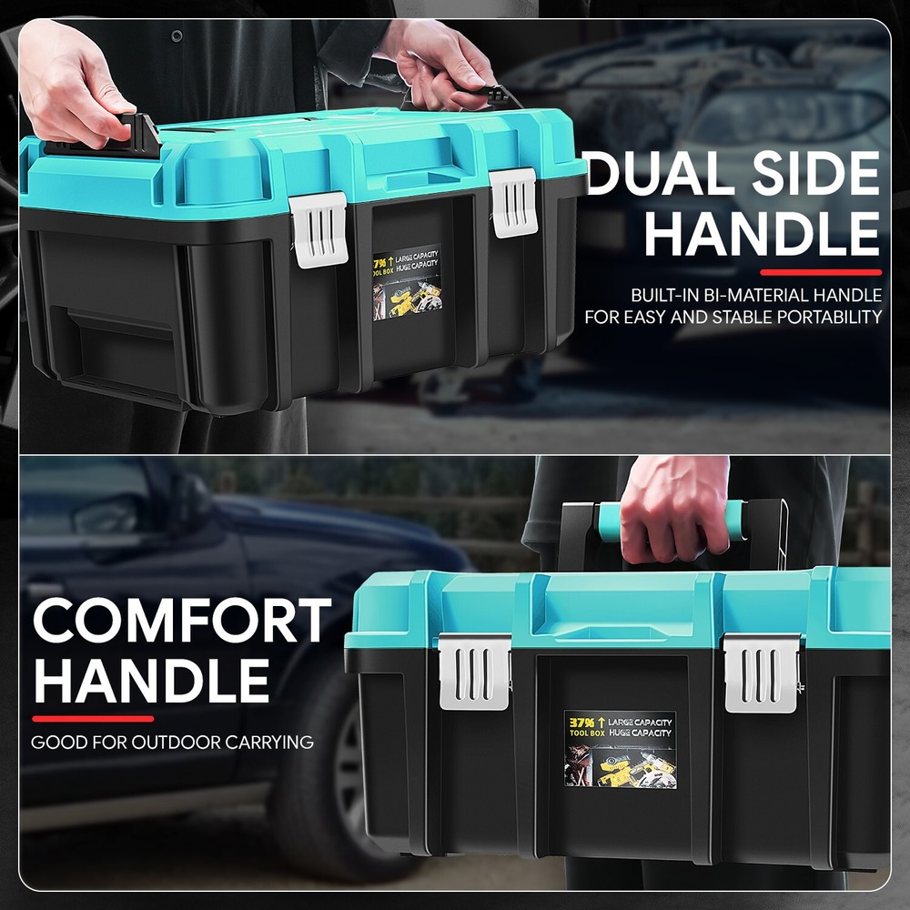 2X Lockable Organizer Storage Portable Tool Box with Removable Tray Sky Blue