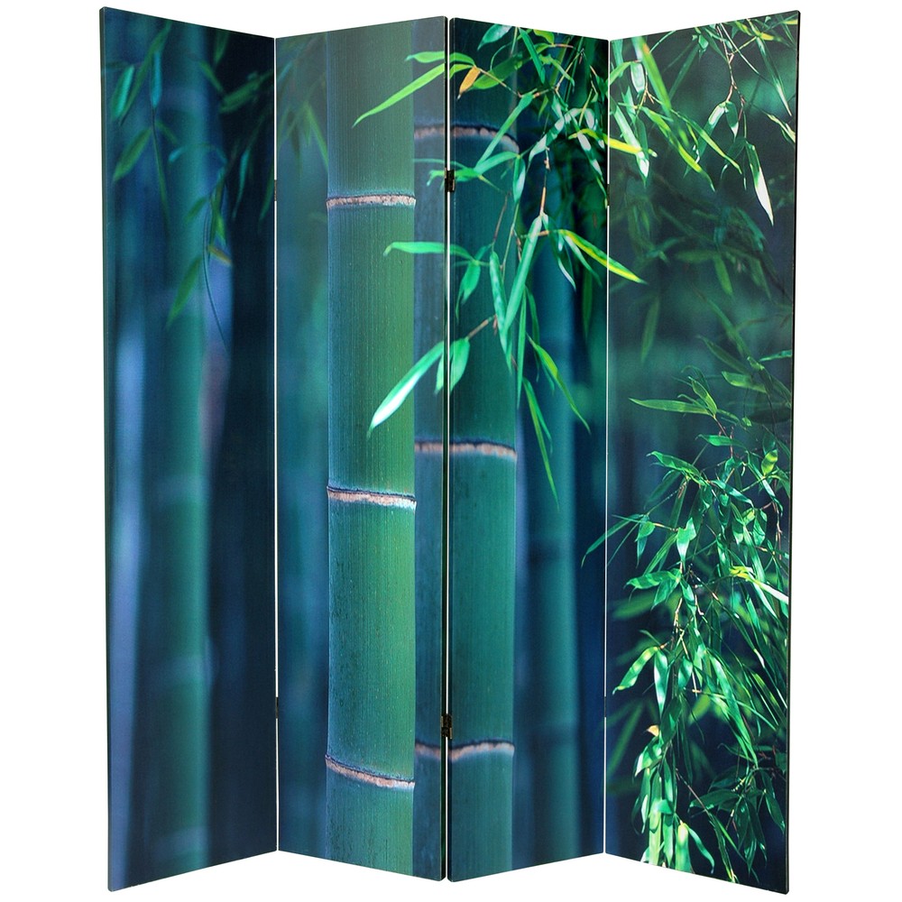 6 ft. Tall Double Sided Bamboo Tree Canvas Room Divider 4 Panel