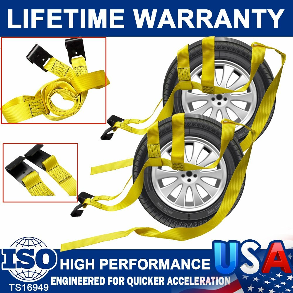 2 Pack Adjustable Tow Dolly Basket Straps With/ Flat Hook Tie Down Bonnet 17-21"