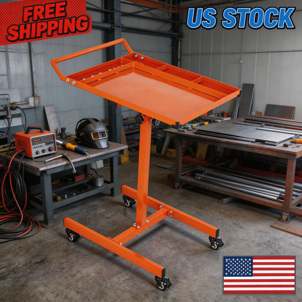 Portable Steel Workbench with Wheels, Heavy Duty Mobile Tool Table AdjustabLE