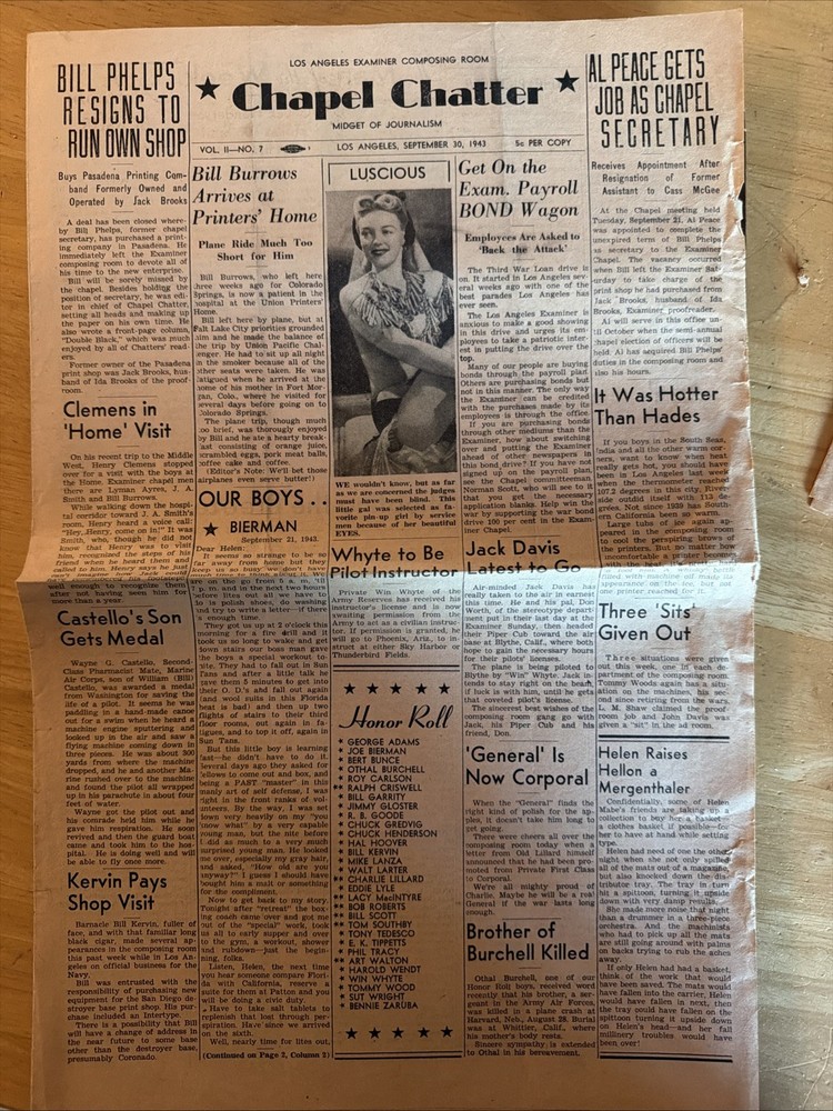 1940’s Chapel Chatter Newspaper Press