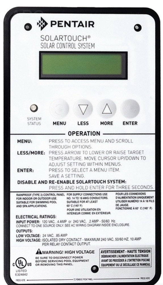 Pentair 521604 Solartouch Control Panel