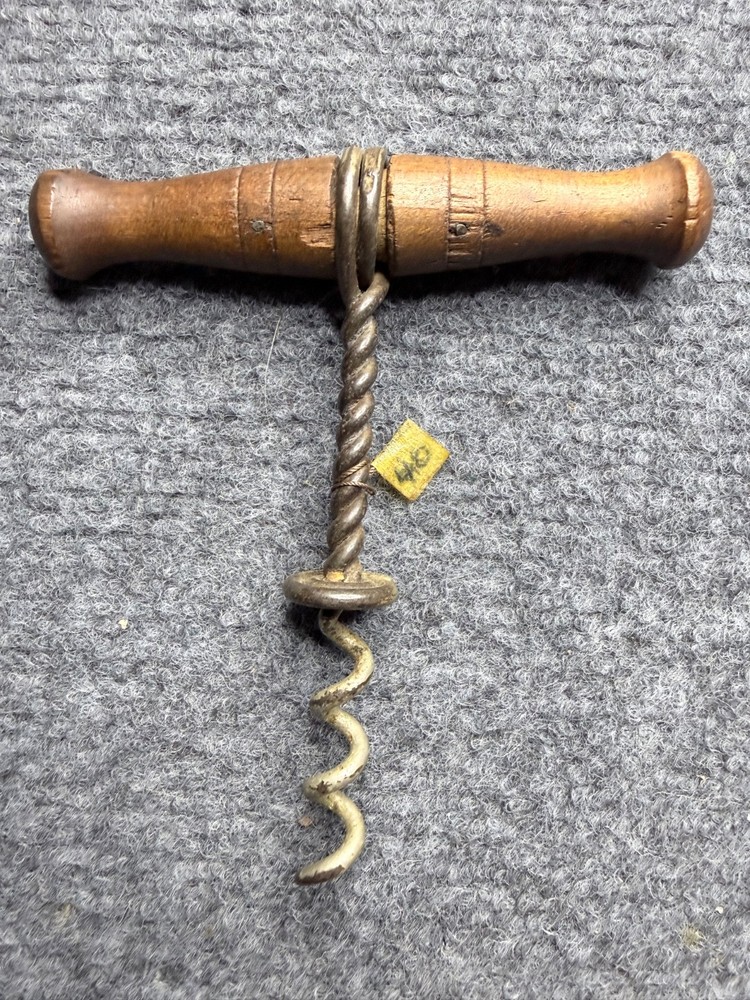 Antique Wood T-Handle Corkscrew Open Twist Ring Collar