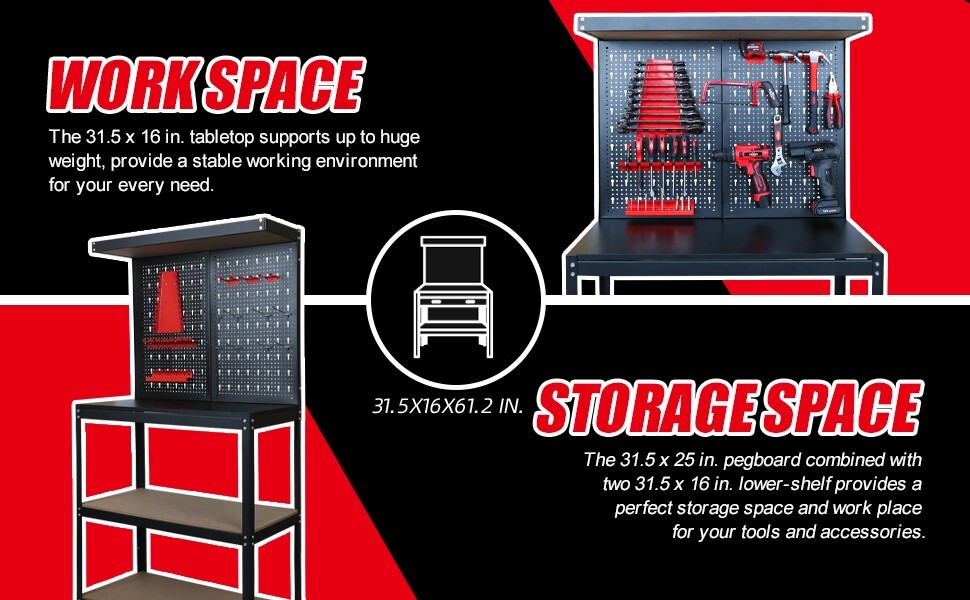 EXCITED WORK Work Bench,Hook Kit for Home Workshop Storage Tool and DIY Projects
