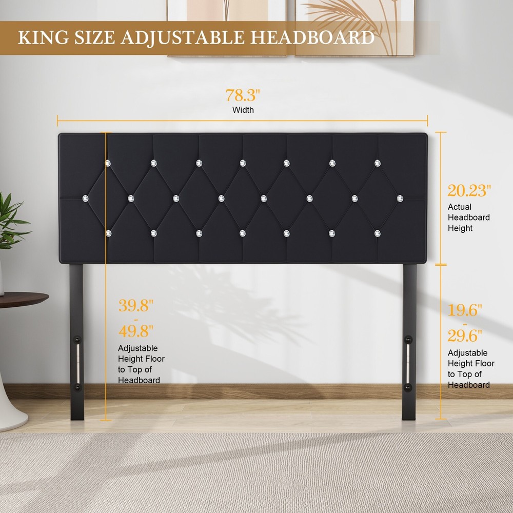Queen King Size Headboard Only Velvet Button Tufted Upholstered Adjustable Bed