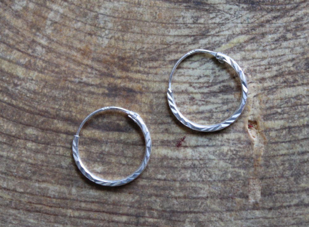 Textured Sterling Silver HOOP Earrings 9/16"