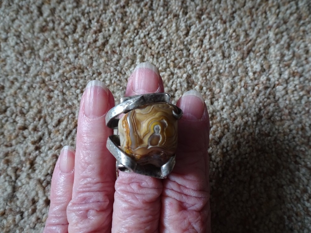 unique handcrafted agate ring sculpted from a fork
