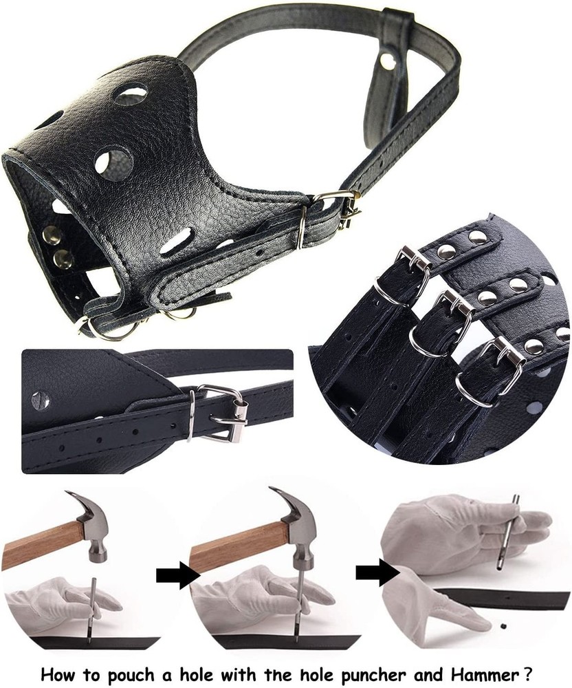 Dog Muzzle Leather, Soft Secure Anti-Barking Leather Muzzle for Large Sized D...