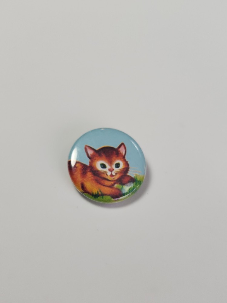Cute Brown Kitten Button Pin 1"