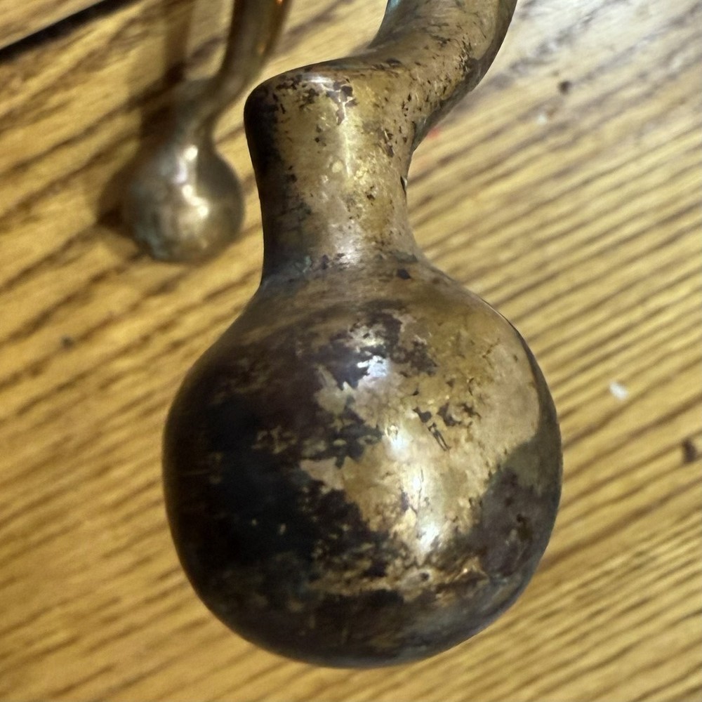 Vintage Pair Solid Brass Fireplace Andirons, Needs Deep Polishing