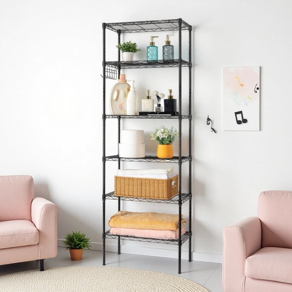 6-Tier Rolling Wire Shelving Unit - Heavy Duty, Modular, Adjustable & Black