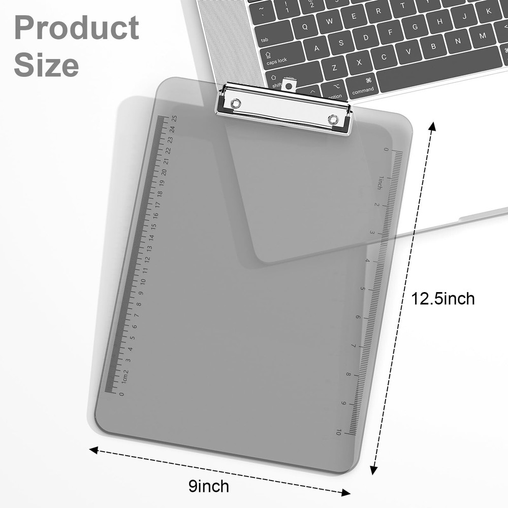 2 Pack Plastic Clipboards Translucent Ruler Clip Board with Low Profile Offic...