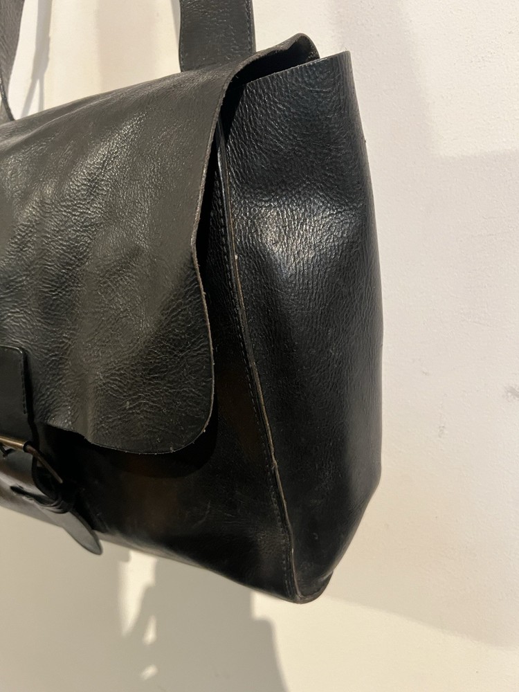 John Varvatos Black Leather Messenger Bag