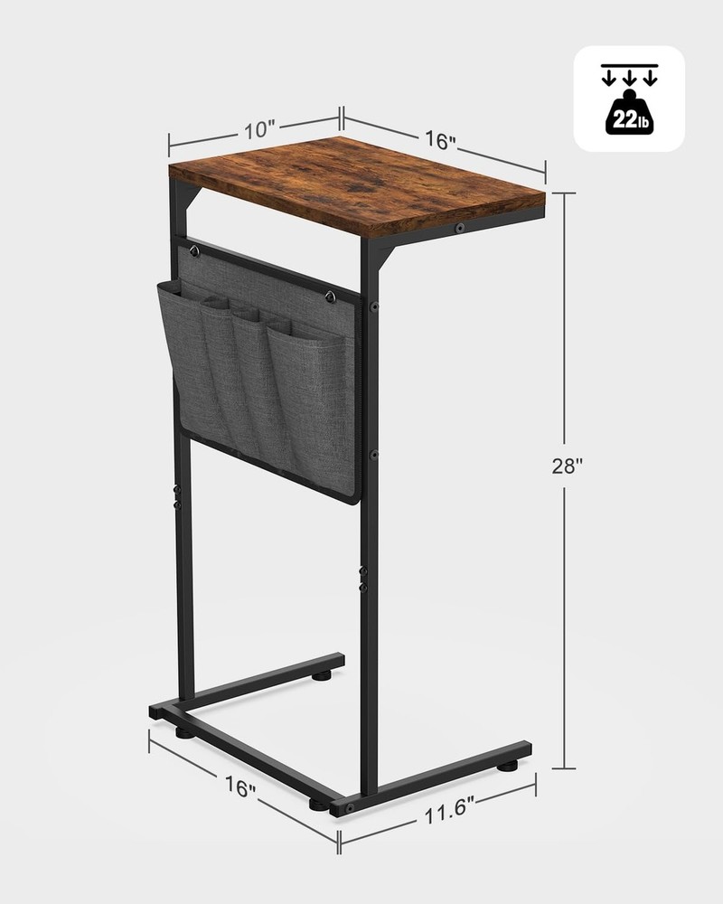Vantic C Shaped End Table, Small Side Table for Couch and Recliner, Slide Und...