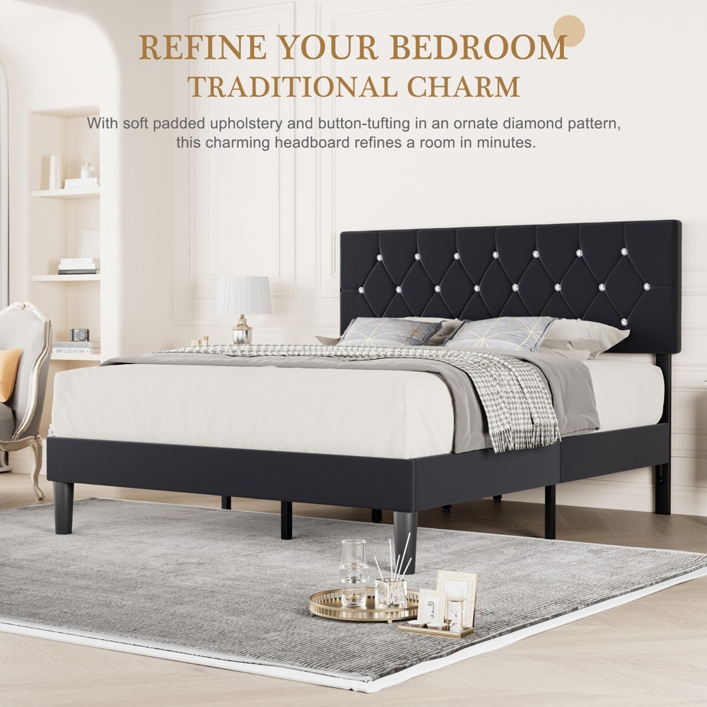 Queen King Size Headboard Only Velvet Button Tufted Upholstered Adjustable Bed