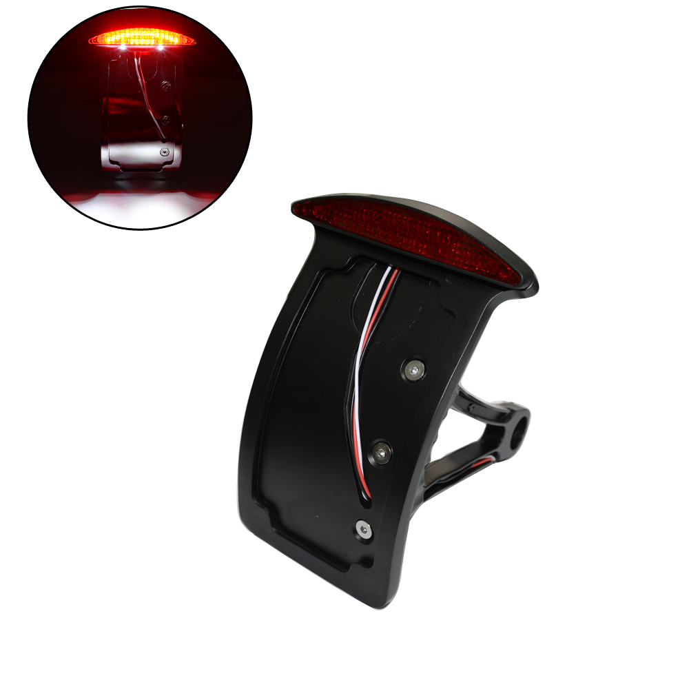 Black Motorcycle Curved Side Axle Mount License Plate LED Tail Light Bracket