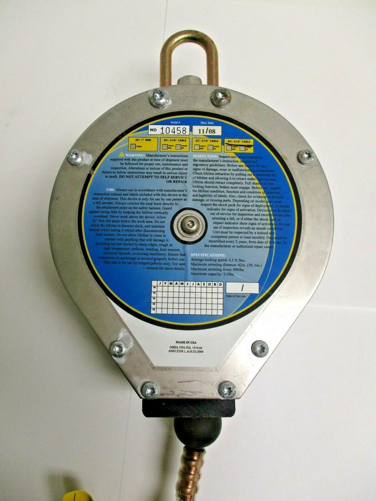 WEB DEVICES FALL ARREST SYSTEMS, 30' CABLE RETRACTABLE WITH CARIBINEER