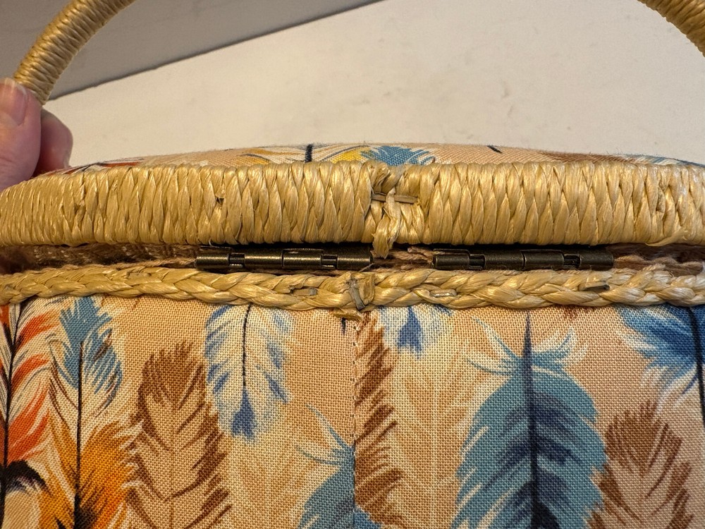 Sewing Basket Caddy Storage, Padded Feather Fabric, Tray Inside
