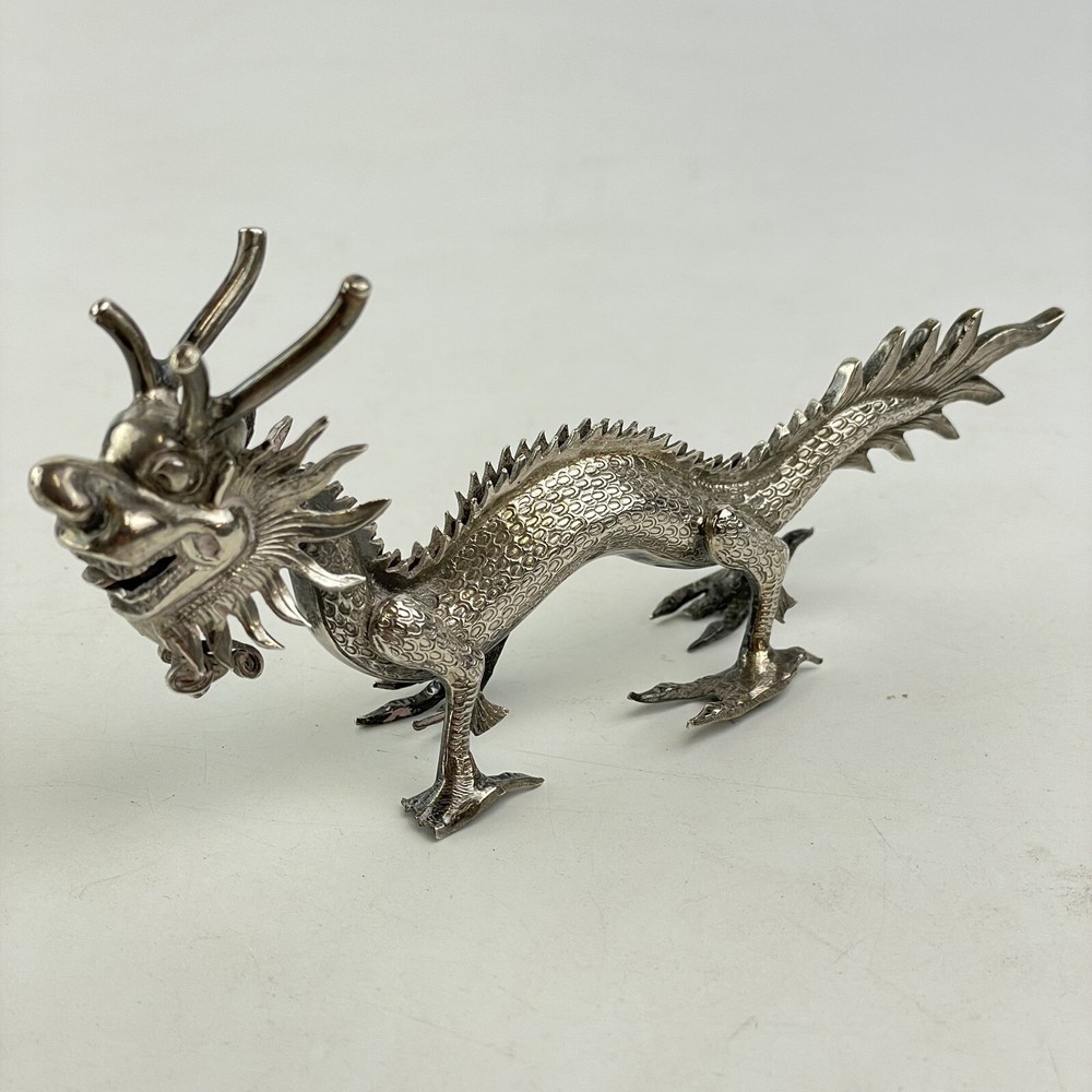 Antique Chinese Export Solid Silver Dragon Figures Miniature Possibly Wang Hing