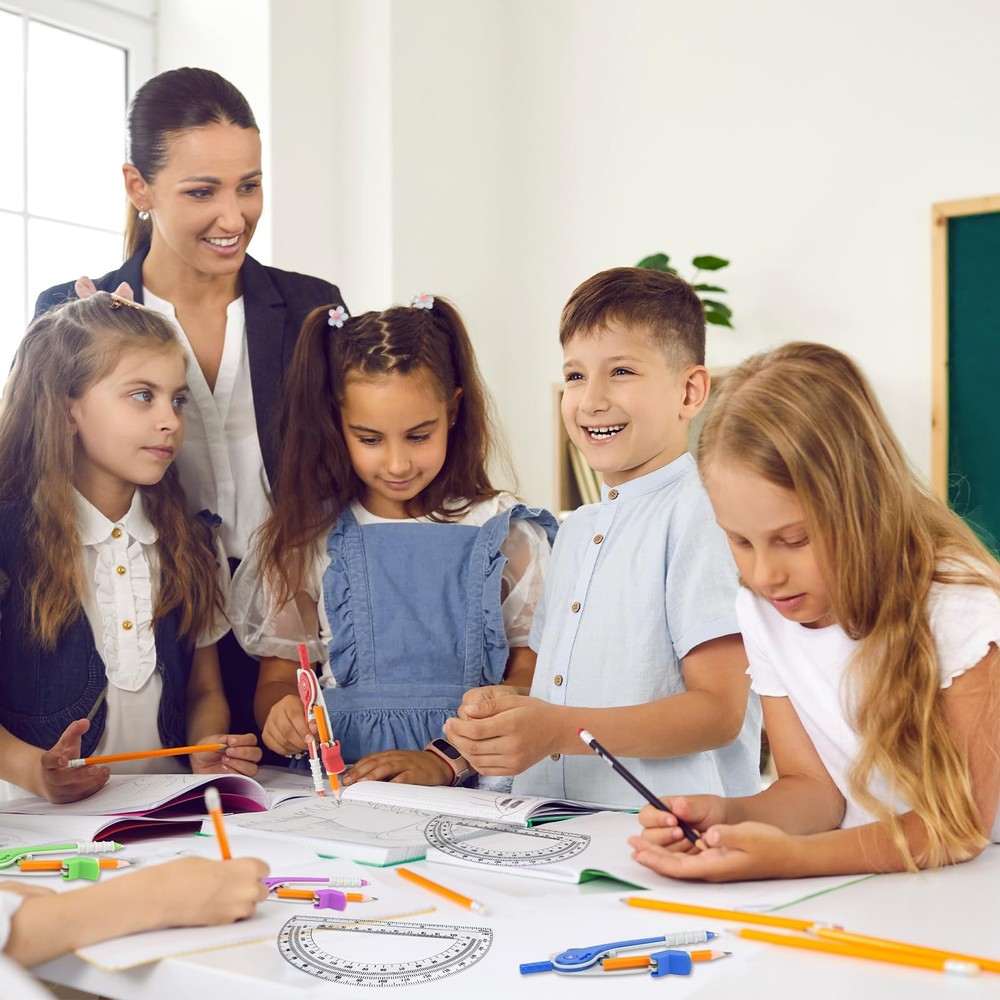 16-Pack Math Compass, Protractor Set with Pencils for Geometry, Drawing, Bulk