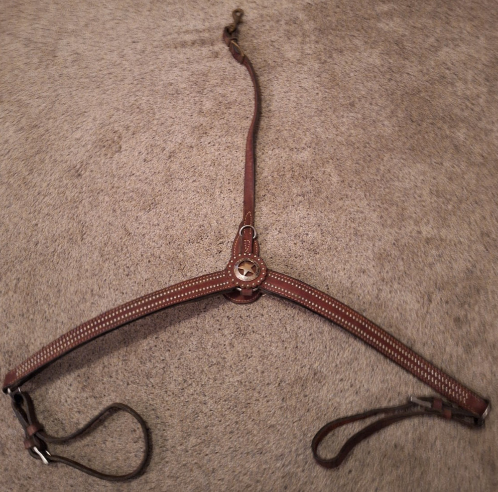 Vintage Leather Breast Collar Silver Star Concho With Studs