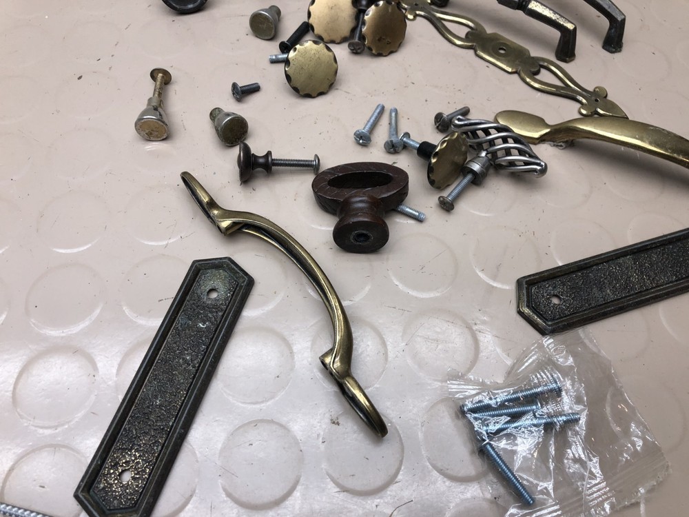 Lot 2 Vintage Hardware Drop Pull Drawer Dresser Pulls Knobs Backplates